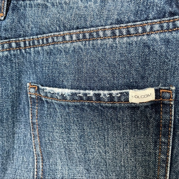 Volcom Womens Stoned Denim Mini Skirt Button Fly Blue Distressed Dark Wash Med - Picture 8 of 10